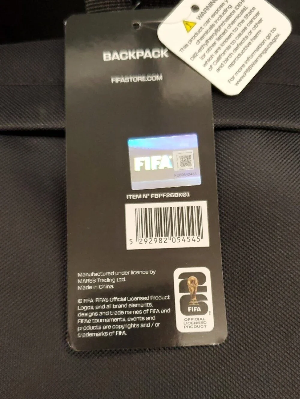 FIFA 26 World Cup Black Soccer Ball Backpack